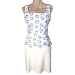 Belle by Badgley Mischa Size 4 White Blue Floral Lace Peplum Overlay Mini Dress